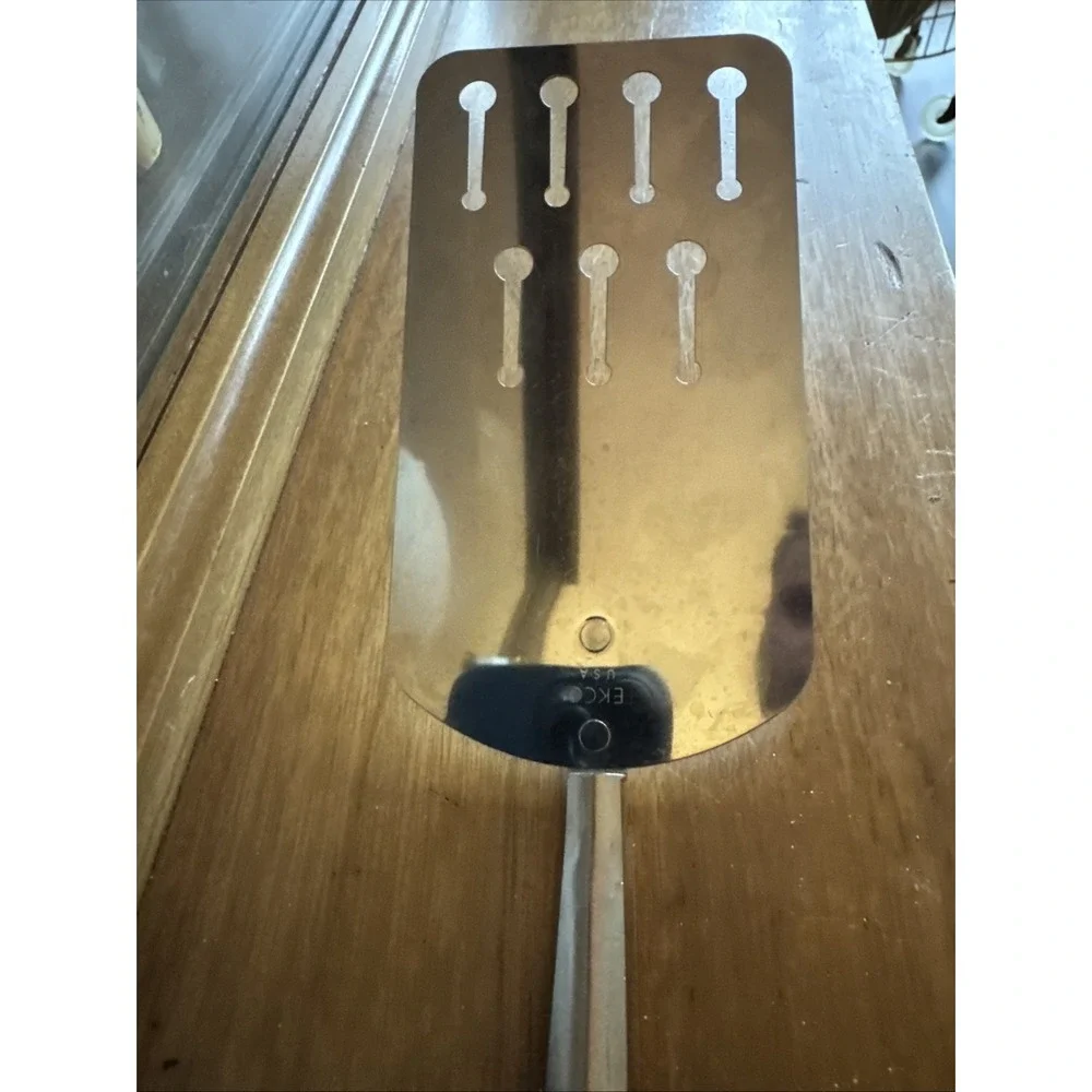EKCO Vintage MCM Black Handle Slotted Key Hole Spatula Flipper 12